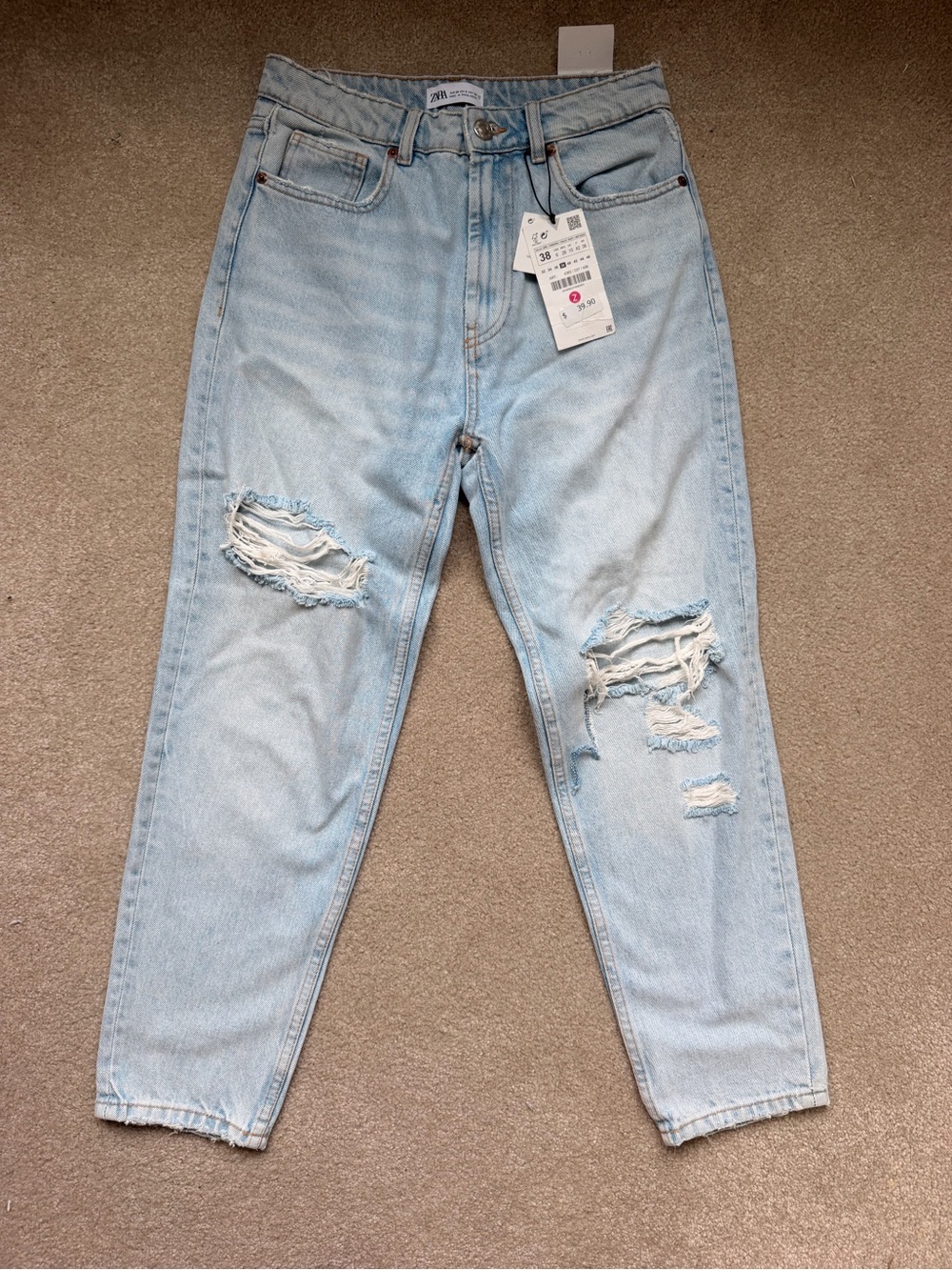 Zara Light Blue Distressed Boyfriend Jeans
